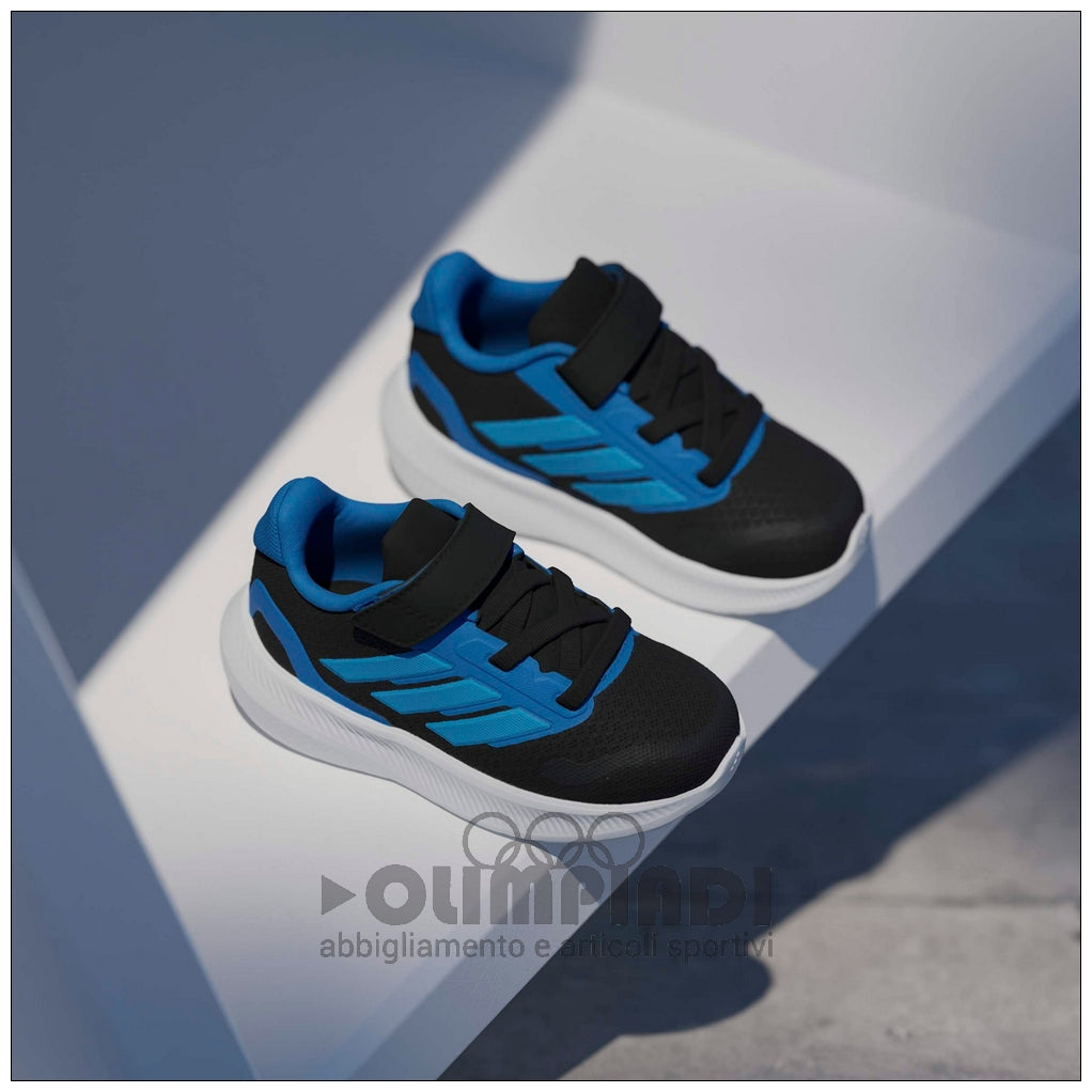 Scarpe Neonato Adidas Runfalcon 5 EL I - IH6865 Nero e Celeste | Primi Passi