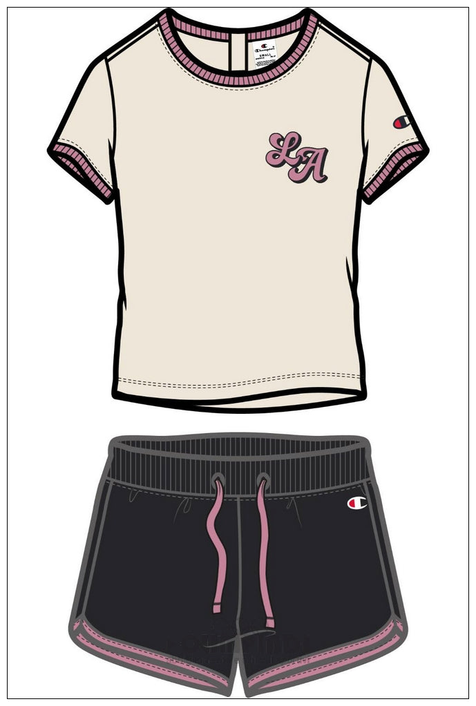 Completo Estivo Bambina Champion - 405369 Panna e Nero | Set 2 Pezzi