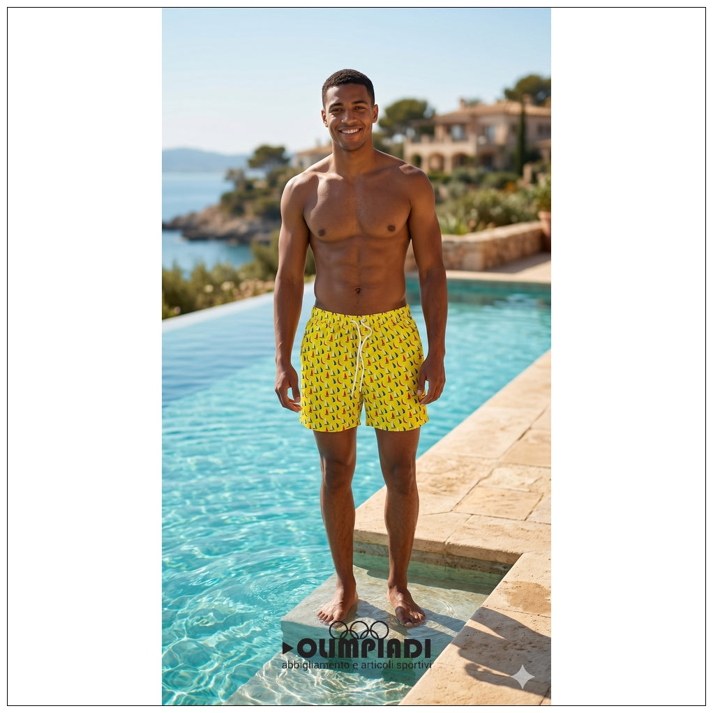 Boxer Mare Uomo Astrolabio Fantasia Barche a Vela Giallo - M77S-053