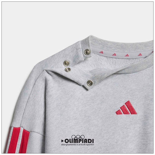 Tuta Neonata Adidas 3-Stripes French Terry Grigio/Rosa - KQ8672