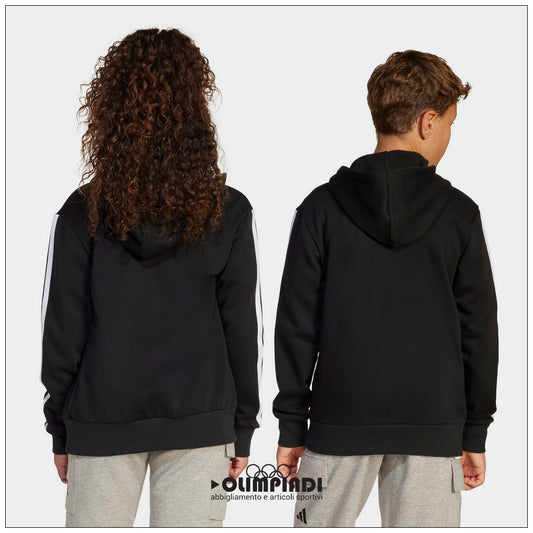 Felpa Junior Adidas 3-Stripes Full-Zip Nera - JD6494