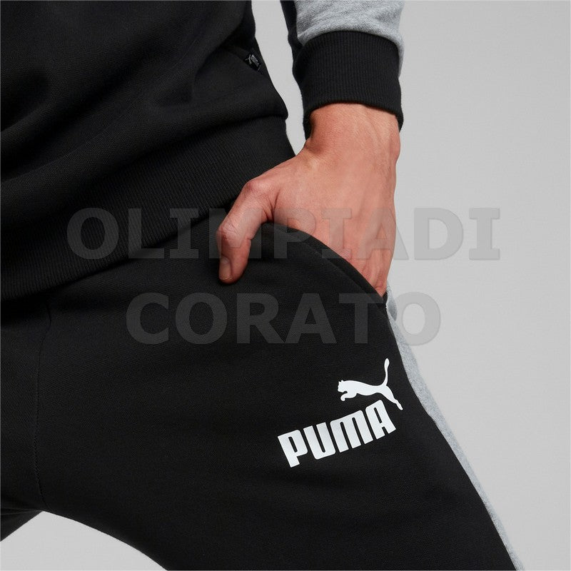 PANTALONE PUMA COLORBLOCK FELPA NERO GRIGIO