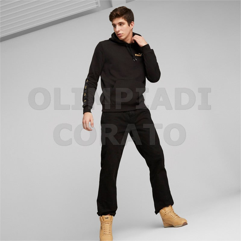 FELPA CAPPUCCIO ESS TAPE GOLDEN PUMA NERO
