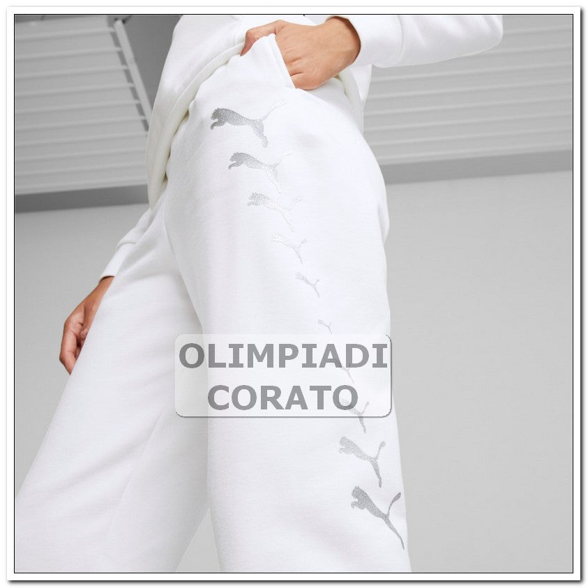 PANTALONE ESS METALLICS SPARKLE PUMA BIANCO FELPA
