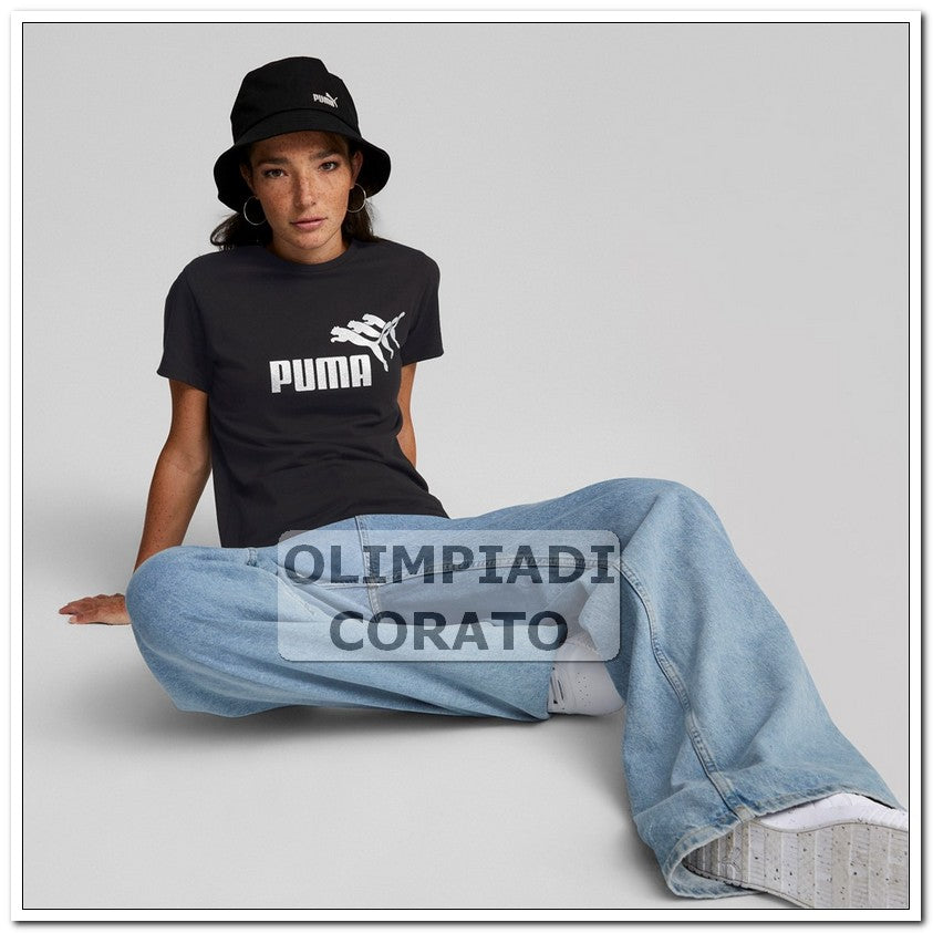 T SHIRT PUMA ESS METALLICS SPARKLE NERO COTONE