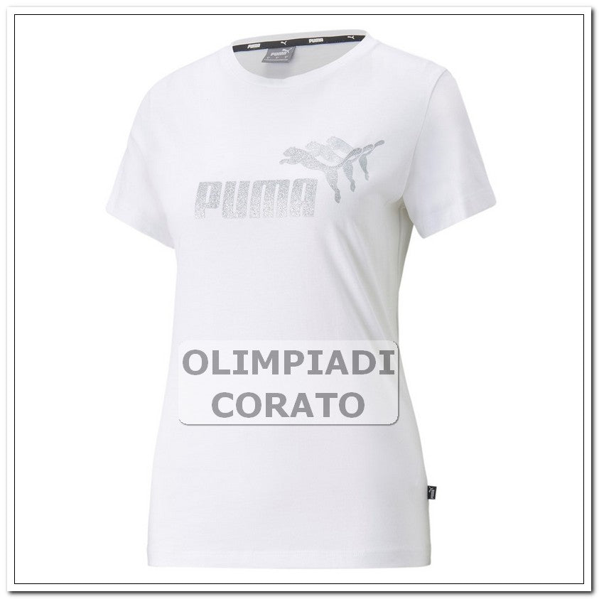 T SHIRT PUMA ESS+ METALLICS SPARKLE BIANCO COTONE