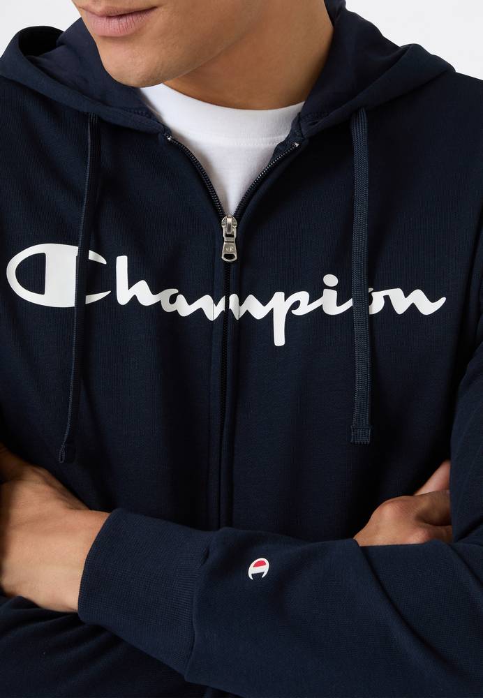 Felpa con Cappuccio Full Zip Champion French Terry Uomo Blu 221918-BS501