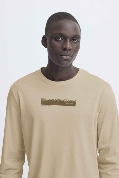 T-shirt Manica Lunga Blend He BHKEMUEL Graphic - Beige - 20720496