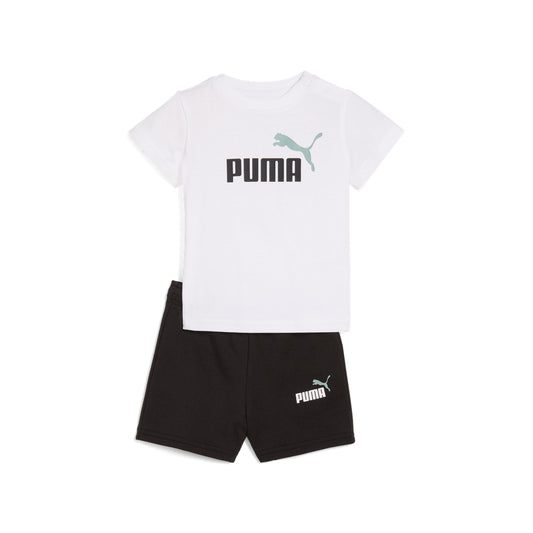 Completo puma minicats ess tee and shorts set inf - 686285-02 bianco nero