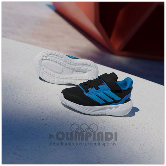 Scarpe Neonato Adidas Runfalcon 5 EL I - IH6865 Nero e Celeste | Primi Passi