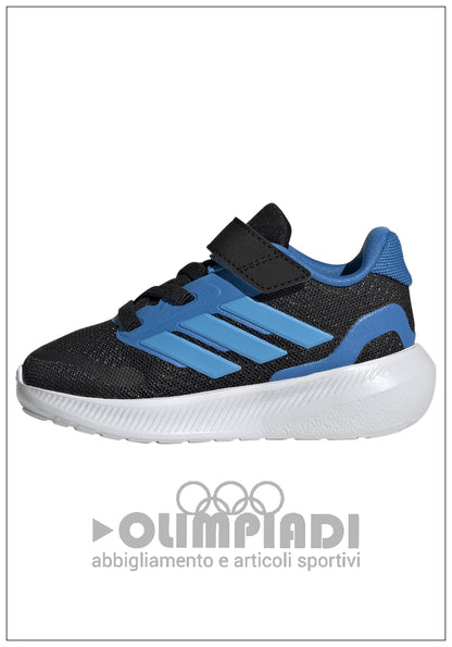 Scarpe Neonato Adidas Runfalcon 5 EL I - IH6865 Nero e Celeste | Primi Passi