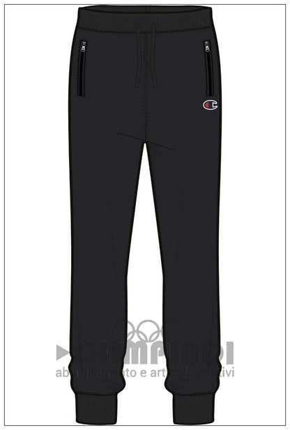 Pantaloni Tuta Uomo Champion Rib Cuff - 220807 Neri | Tasche con Zip cotone french terry