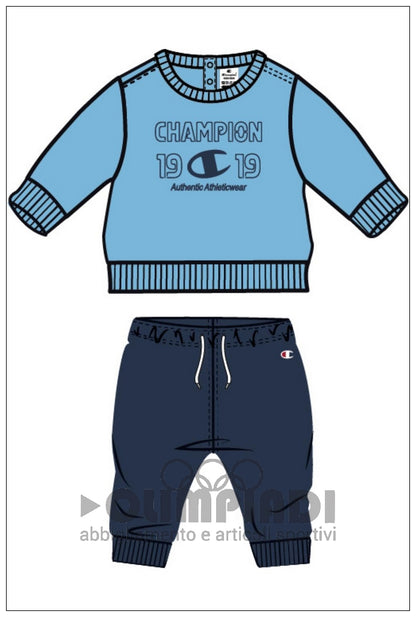 Tuta Neonato Champion Crewneck Suit - 307561 Azzurra e Blu Navy | Misto Cotone