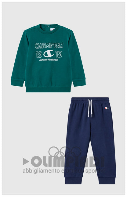 Tuta Neonato Champion Crewneck Suit - 307561 Verde e Blu | French Terry