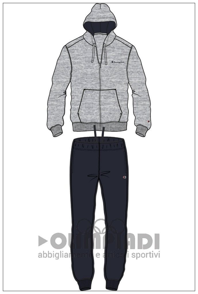 Tuta Uomo Champion Hooded Full Zip - 222249 Grigia e Blu | Cotone