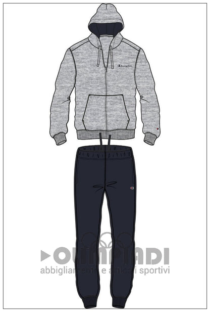 Tuta Uomo Champion Hooded Full Zip - 222249 Grigia e Blu | Cotone