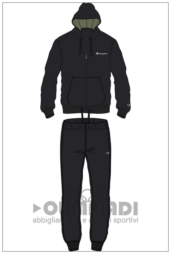 Tuta Uomo Champion Hooded Full Zip - 222249 Nera | Misto Cotone