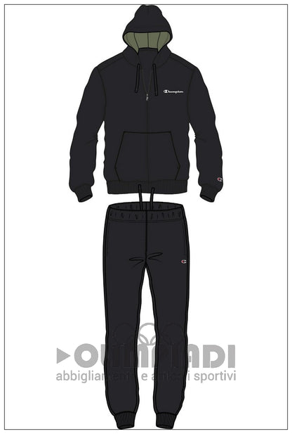 Tuta Uomo Champion Hooded Full Zip - 222249 Nera | Misto Cotone