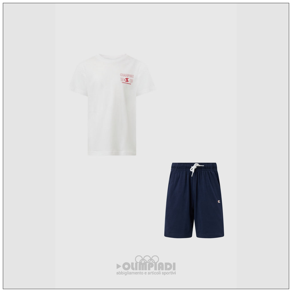 Completo Estivo Bambino Champion - 307556 Bianco e Blu | Set 2 Pezzi
