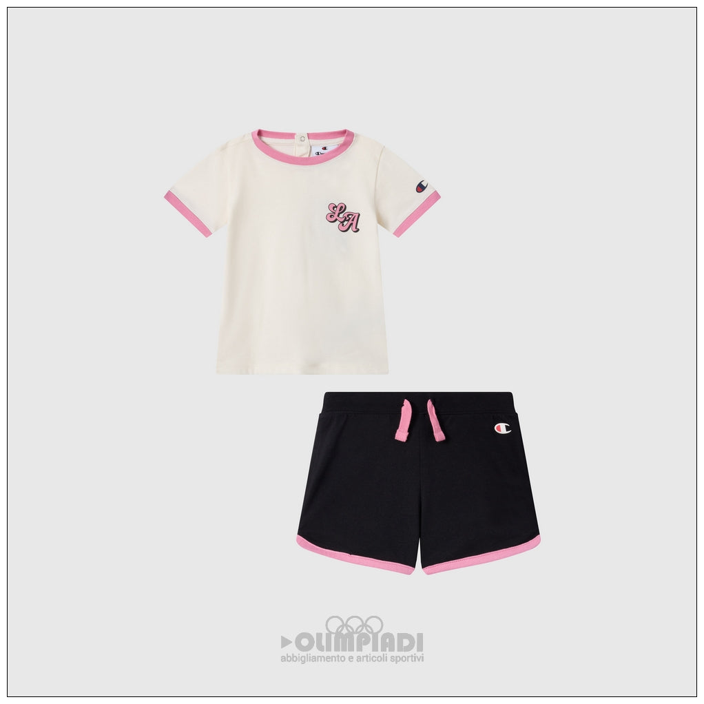 Completo Estivo Bambina Champion - 405369 Panna e Nero | Set 2 Pezzi