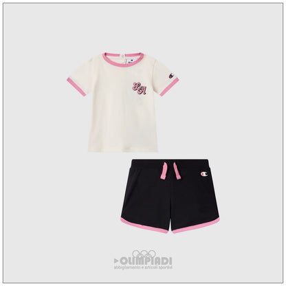 Completo Estivo Bambina Champion - 405369 Panna e Nero | Set 2 Pezzi
