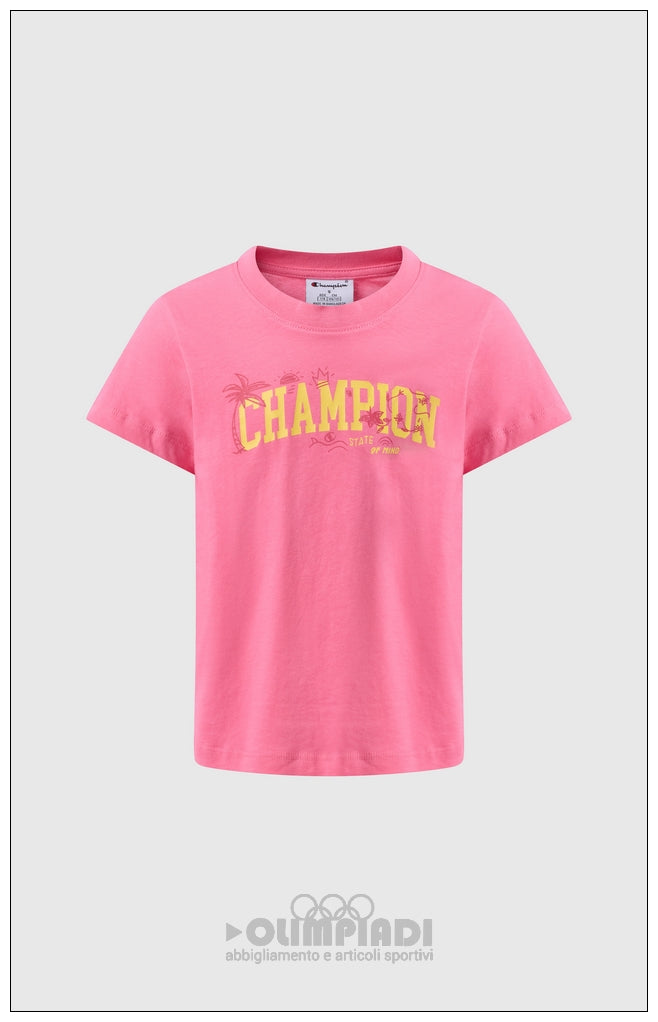 T-Shirt Bambina Champion - 405375 Rosa | Logo Grafico Colorato