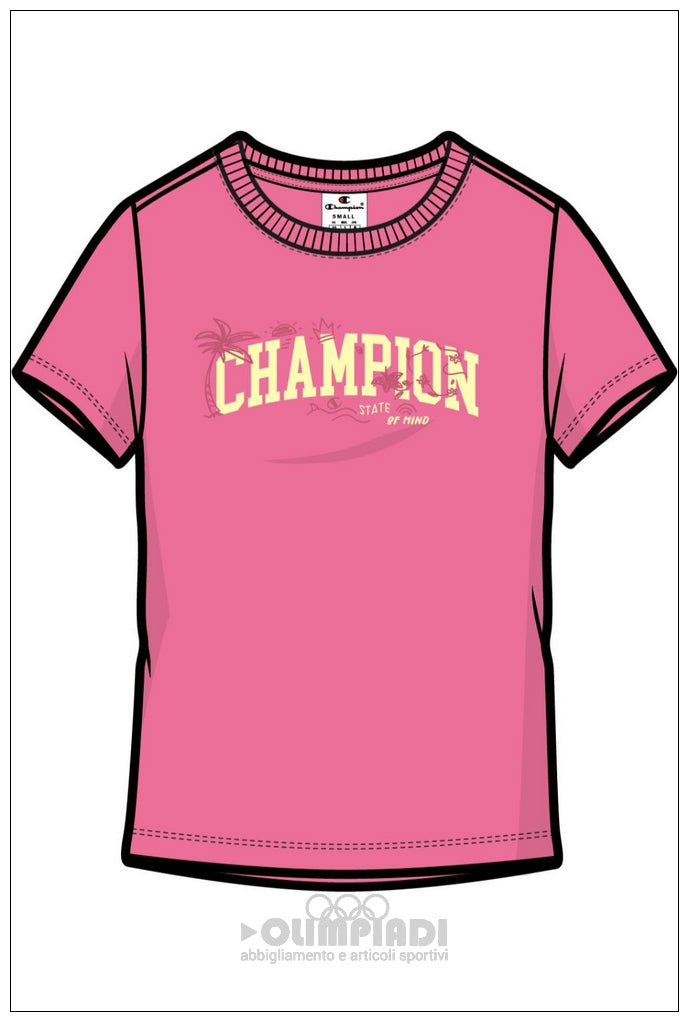 T-Shirt Bambina Champion - 405375 Rosa | Logo Grafico Colorato