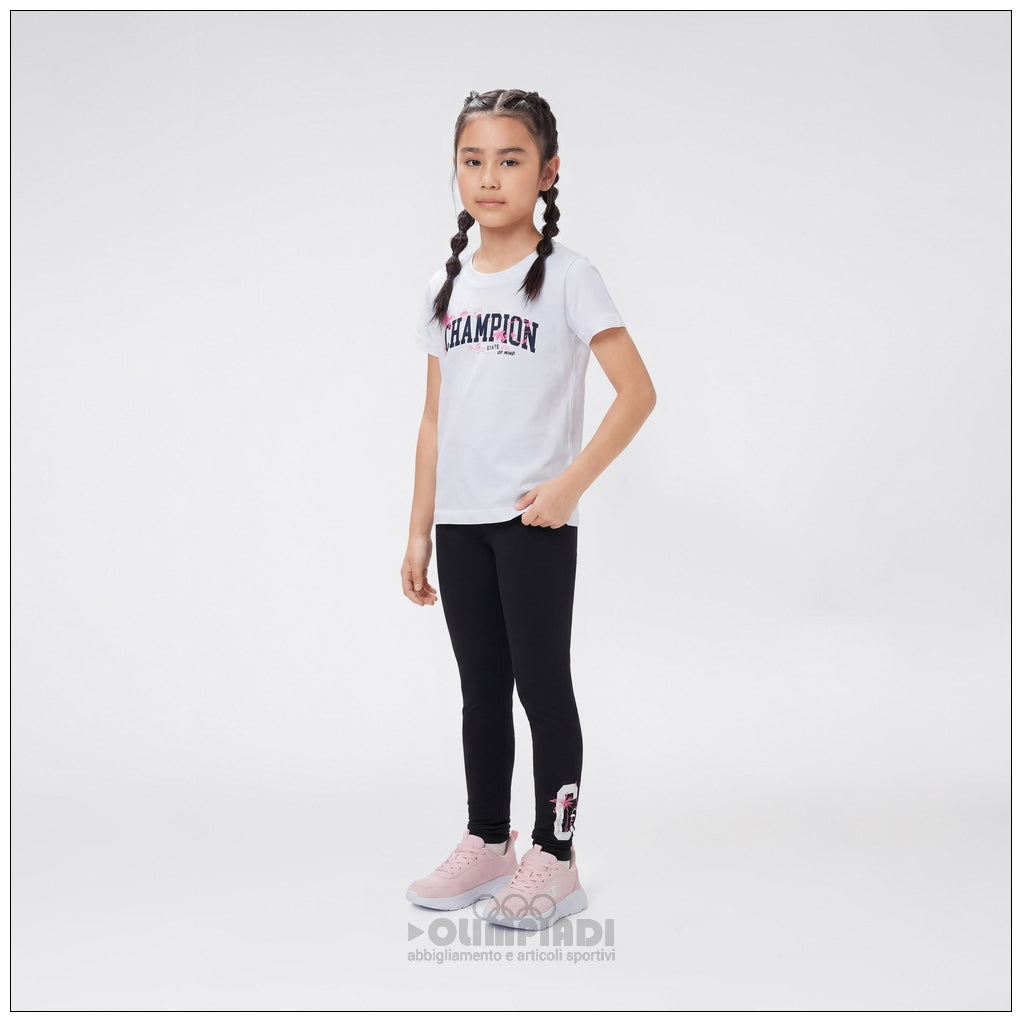 T-Shirt Bambina Champion - 405375 Bianca | Logo Grafico Colorato