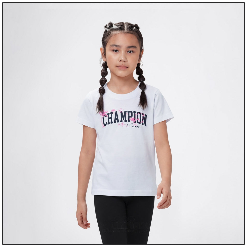 T-Shirt Bambina Champion - 405375 Bianca | Logo Grafico Colorato