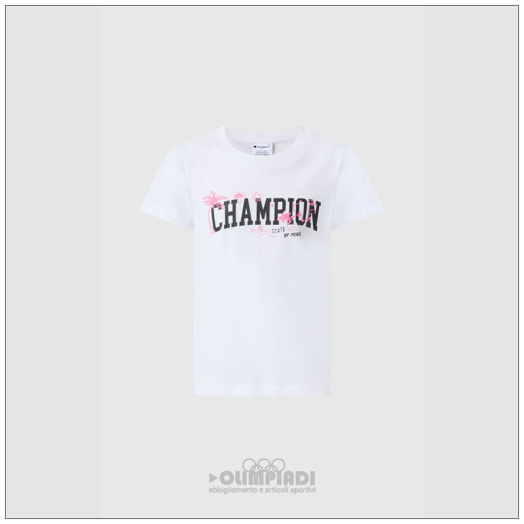 T-Shirt Bambina Champion - 405375 Bianca | Logo Grafico Colorato