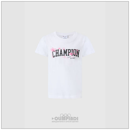 T-Shirt Bambina Champion - 405375 Bianca | Logo Grafico Colorato