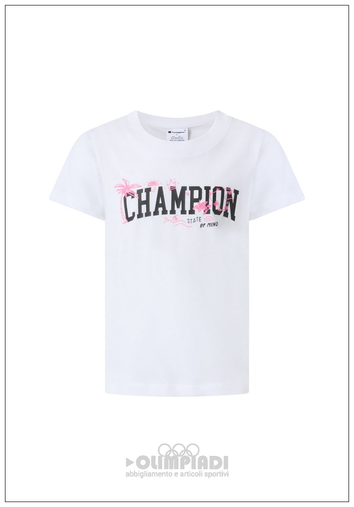 T-Shirt Bambina Champion - 405375 Bianca | Logo Grafico Colorato
