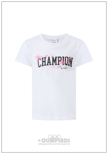 T-Shirt Bambina Champion - 405375 Bianca | Logo Grafico Colorato