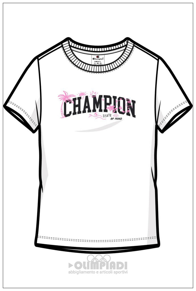T-Shirt Bambina Champion - 405375 Bianca | Logo Grafico Colorato
