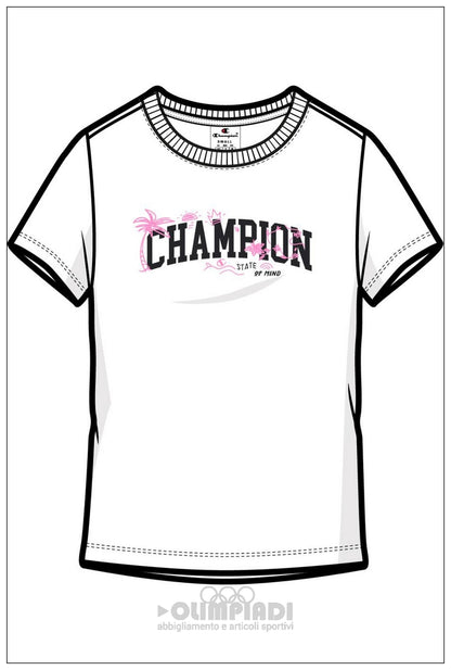 T-Shirt Bambina Champion - 405375 Bianca | Logo Grafico Colorato