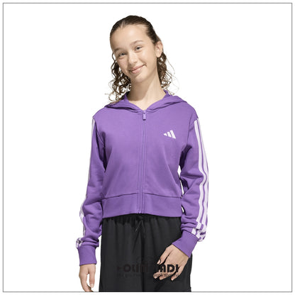 Felpa Cropped Ragazza Adidas 3-Stripes Full Zip - KE3013
