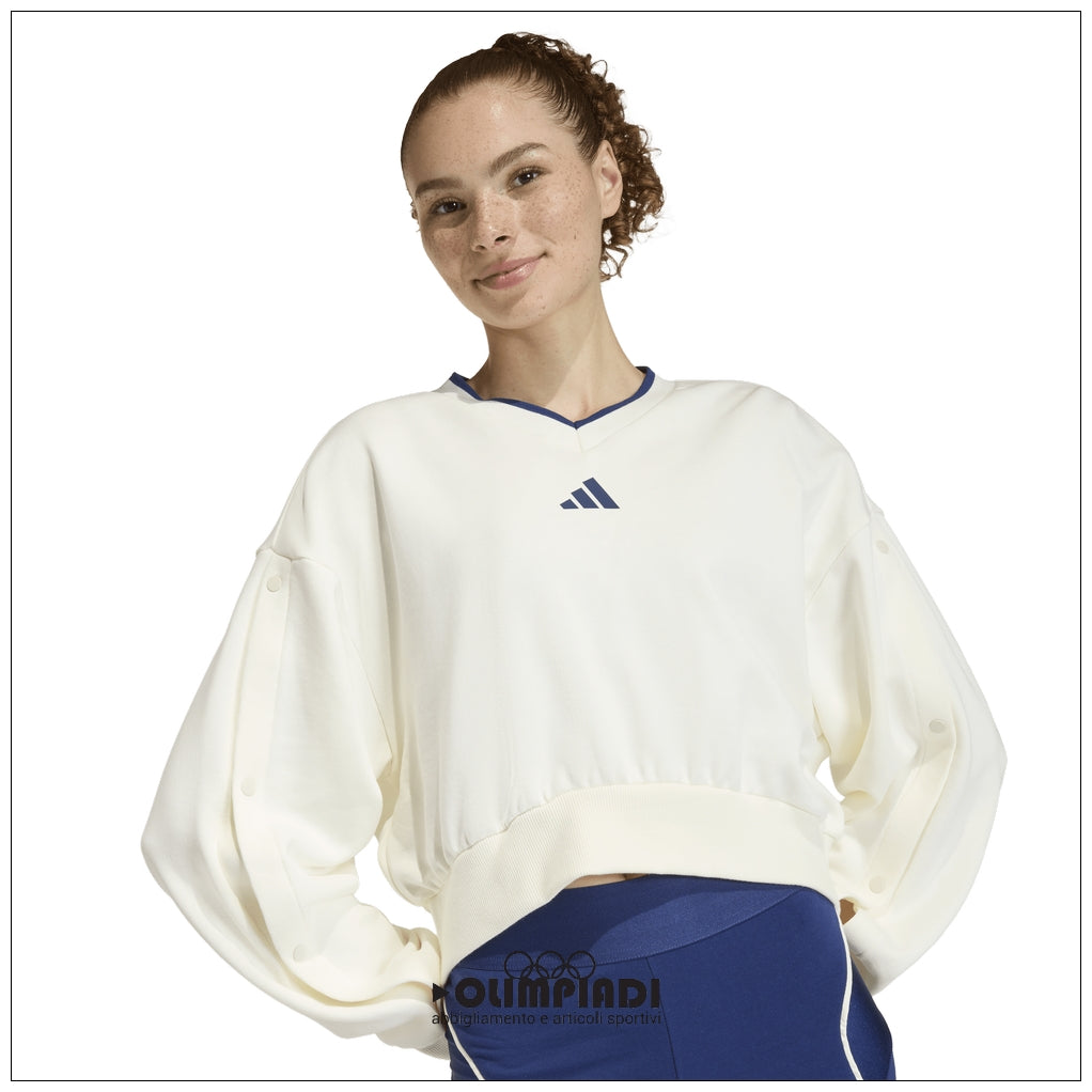 Felpa Cropped Donna Adidas Statement Seasonal - JZ1074 | Bianco Panna