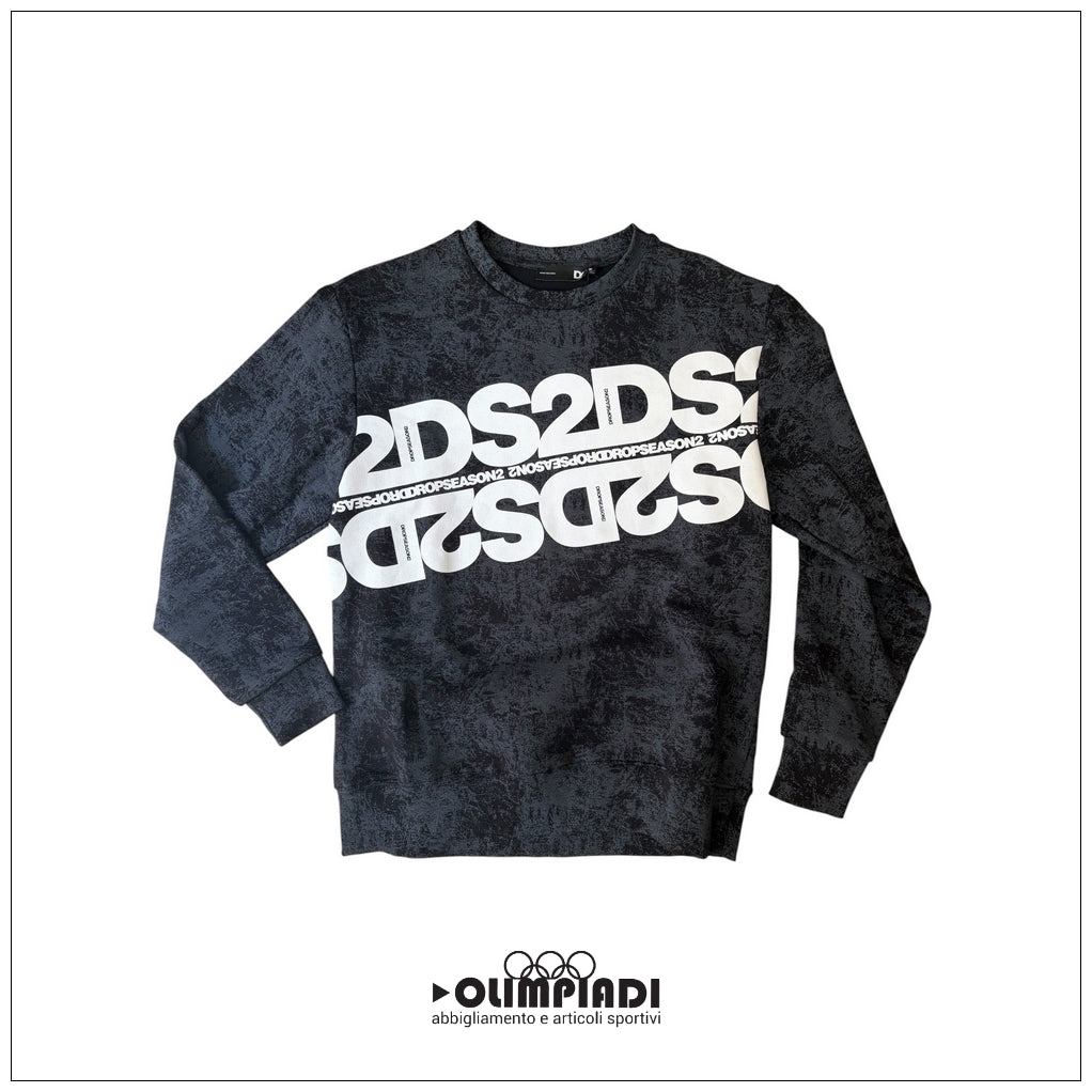 Felpa Girocollo Uomo DS2 Stone Wash Nera - SS26263-MALTINTO NERO