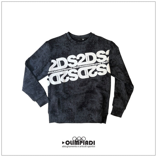 Felpa Girocollo Uomo DS2 Stone Wash Nera - SS26263-MALTINTO NERO