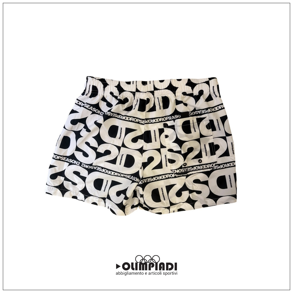 Costume Boxer Mare Uomo DS2 All-Over Logo Bianco e Nero - SS26B04-VARIANTE UNICA
