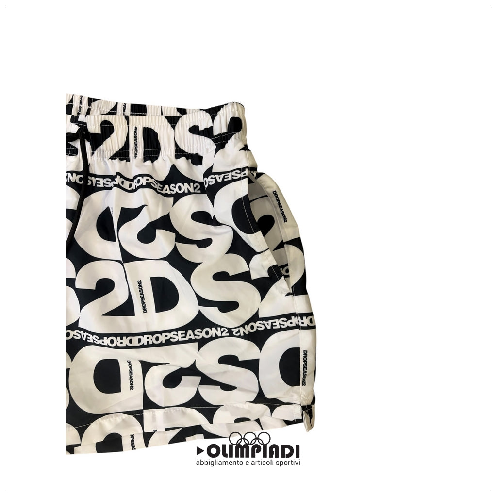 Costume Boxer Mare Uomo DS2 All-Over Logo Bianco e Nero - SS26B04-VARIANTE UNICA