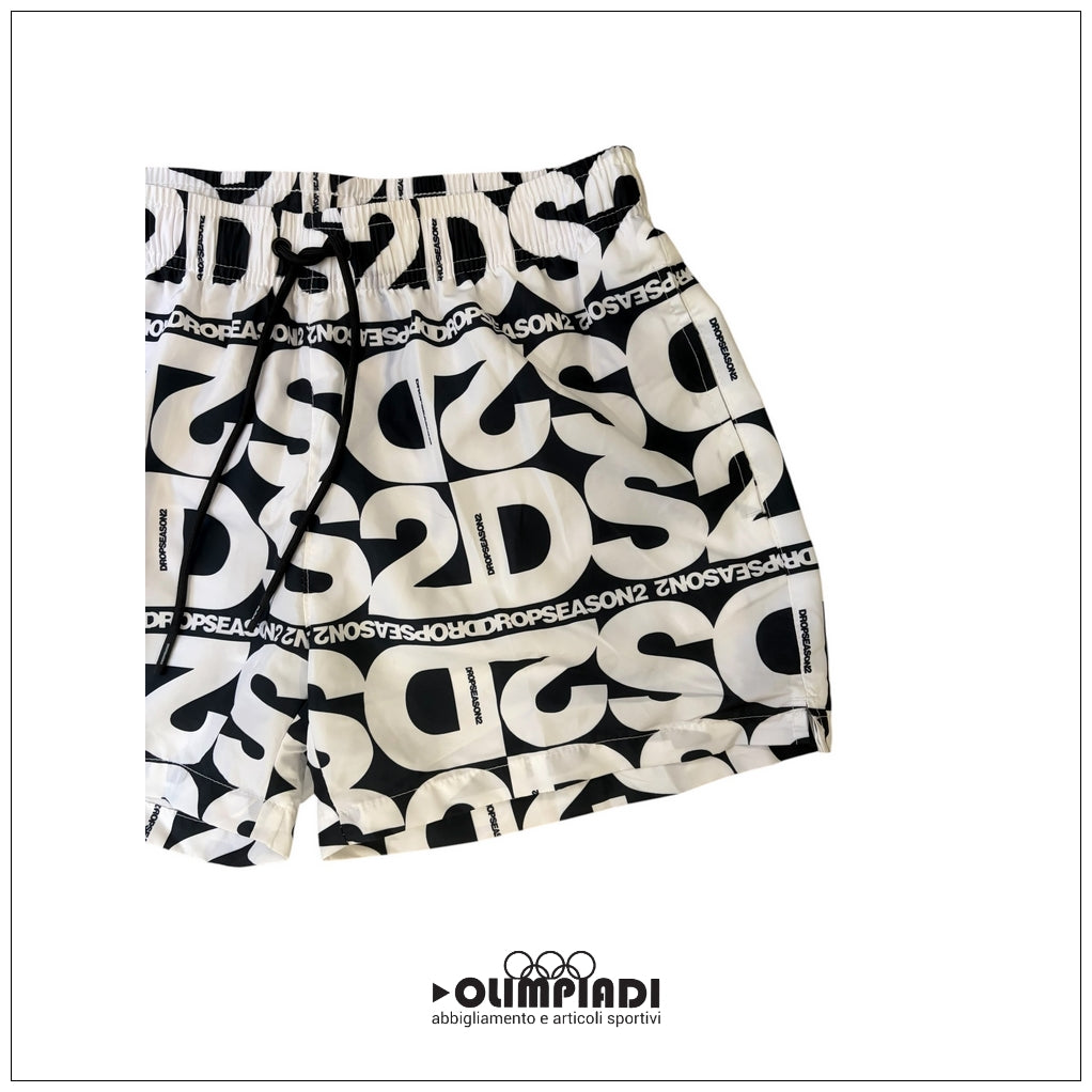 Costume Boxer Mare Uomo DS2 All-Over Logo Bianco e Nero - SS26B04-VARIANTE UNICA