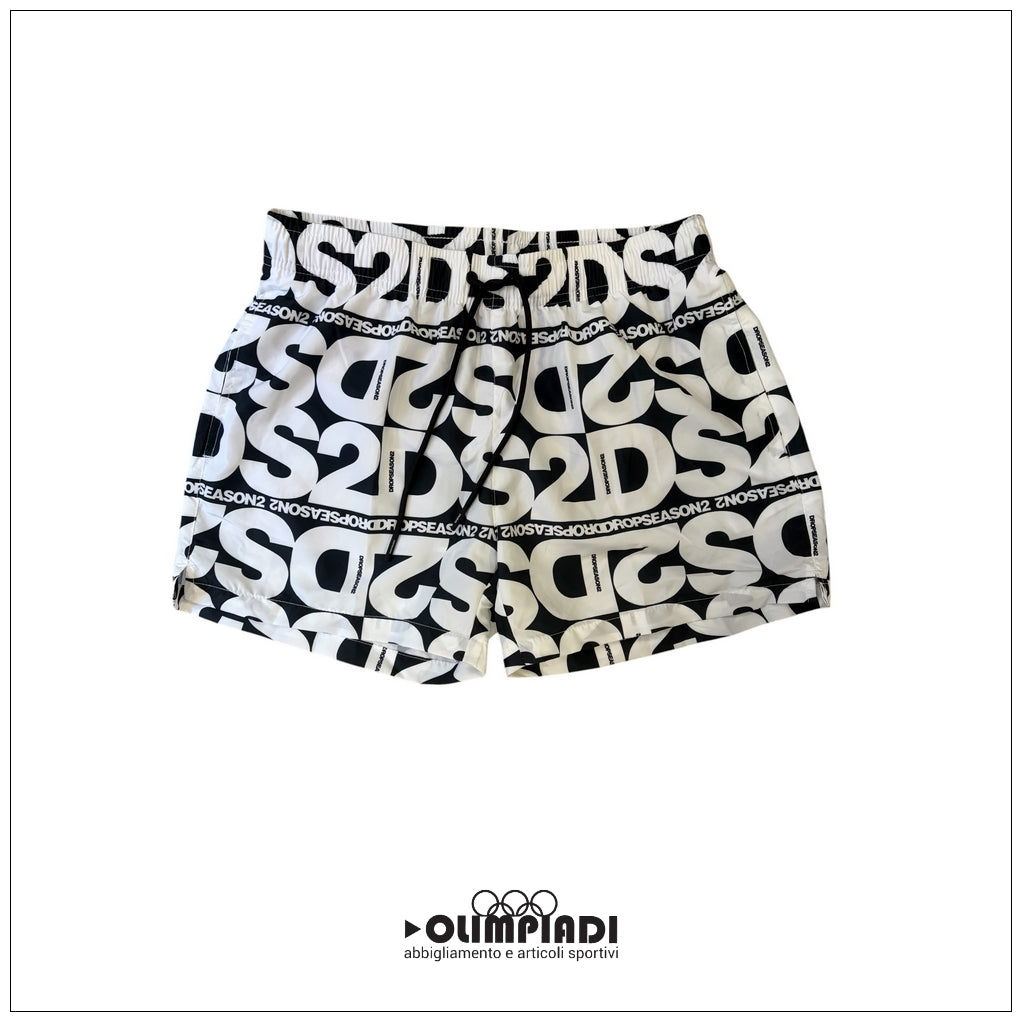Costume Boxer Mare Uomo DS2 All-Over Logo Bianco e Nero - SS26B04-VARIANTE UNICA