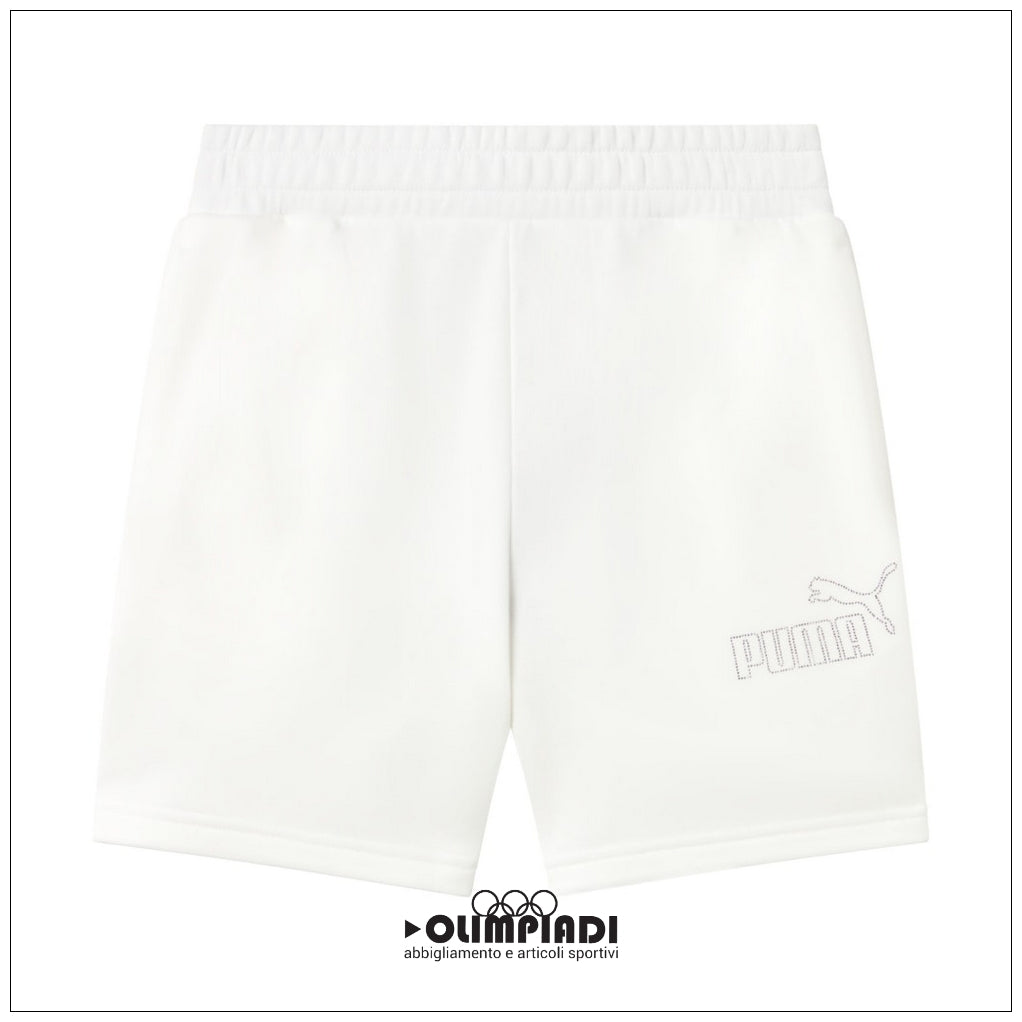 Pantaloncini Donna Puma ESS Rhinestone Vita Alta Bianchi - 693558-02