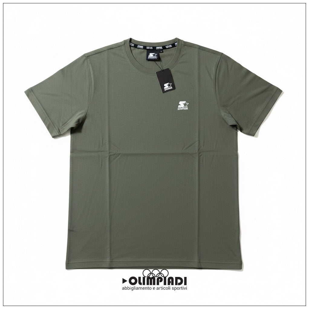 T-shirt Uomo Starter Verde Militare 100% Cotone Made in Italy - 74321