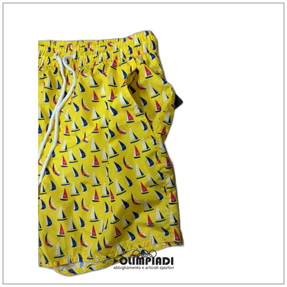 Boxer Mare Uomo Astrolabio Fantasia Barche a Vela Giallo - M77S-053
