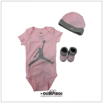 Set Neonato Jordan Jumpman 3 Pezzi Body Cappello Scarpine Rosa - LJ0041-A9Y