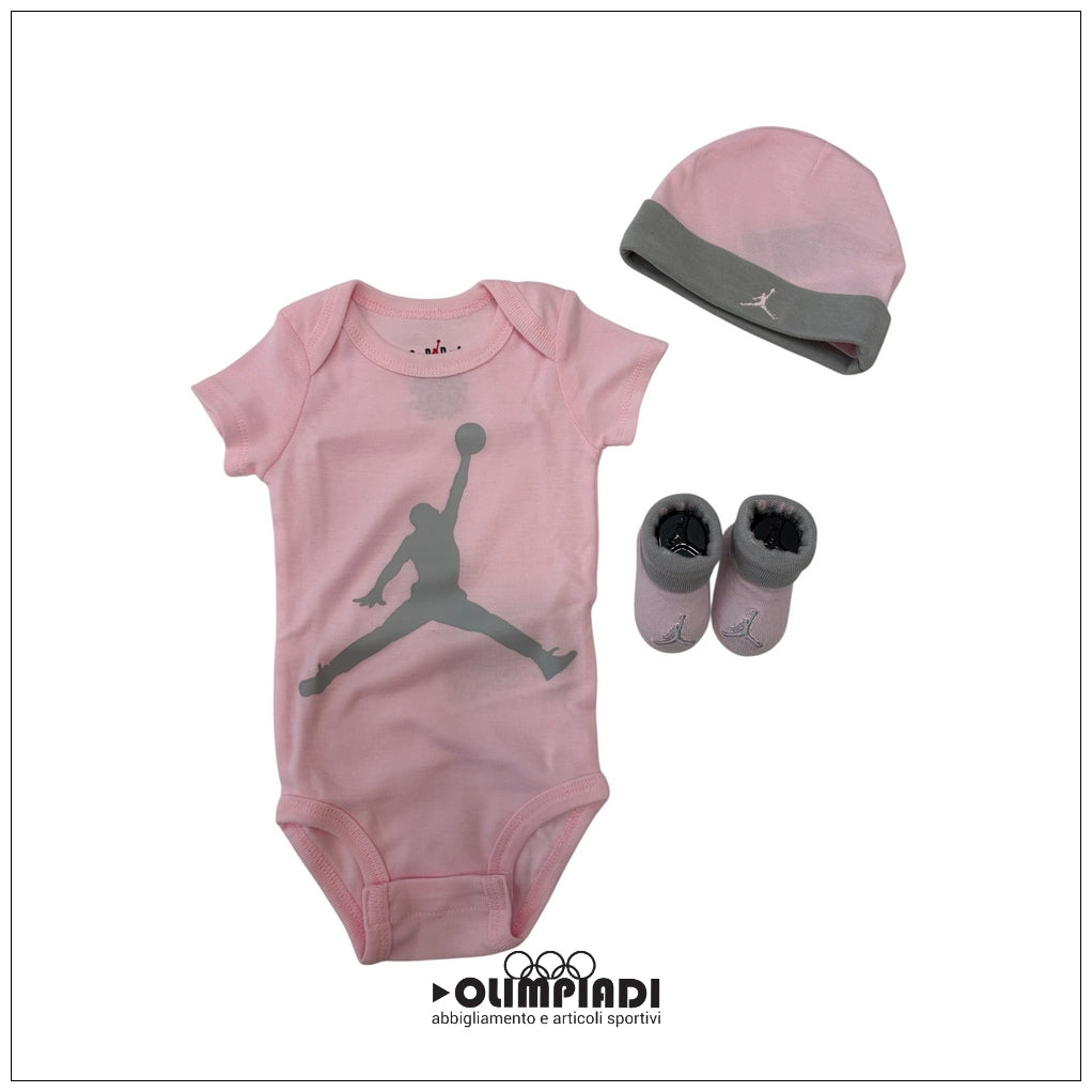 Set Neonato Jordan Jumpman 3 Pezzi Body Cappello Scarpine Rosa - LJ0041-A9Y