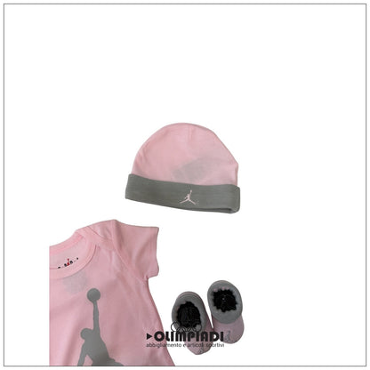 Set Neonato Jordan Jumpman 3 Pezzi Body Cappello Scarpine Rosa - LJ0041-A9Y