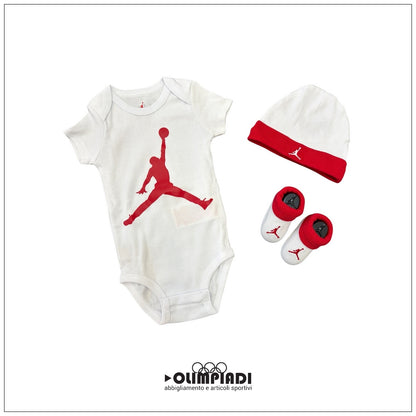 Set Neonato Jordan Jumpman 3 Pezzi Body Cappello Scarpine Bianco/Rosso - LJ0041-RW3